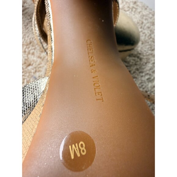 Chelsea & Violet Women Metalic Gold Chunky High Heels Ankle Strap Size 8 - Picture 6 of 7